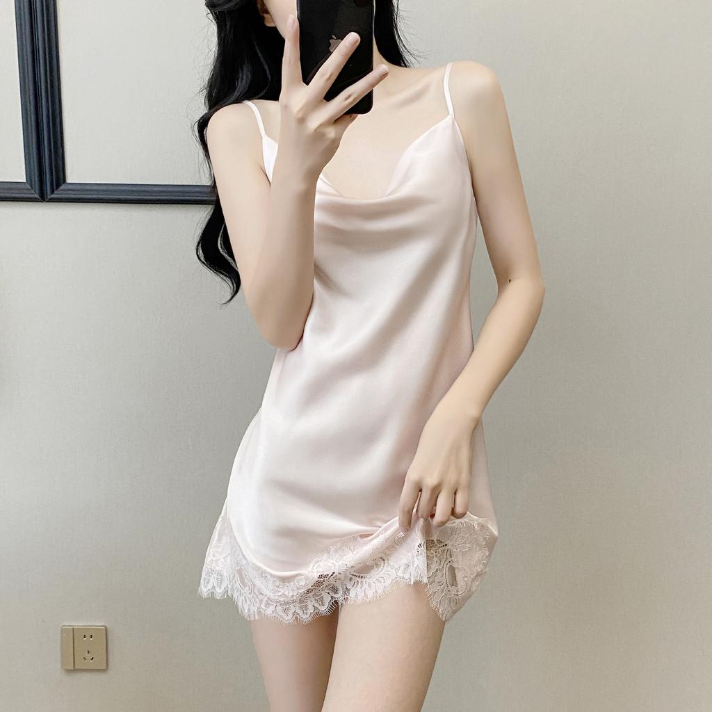New product solid color suspender light luxury sexy small lace thunder lace nightdress women's slim home nightdress