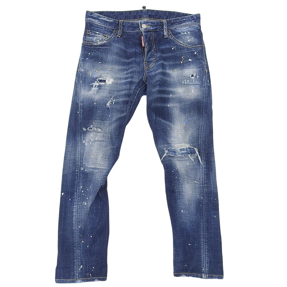 Dsquared2 SEXY TWIST JEAN Painted Denim Pants, Men's, Indigo, Size 44, S74LB1023, 2021 Autumn/Winter Collection Bottoms 44 IndigoUsed