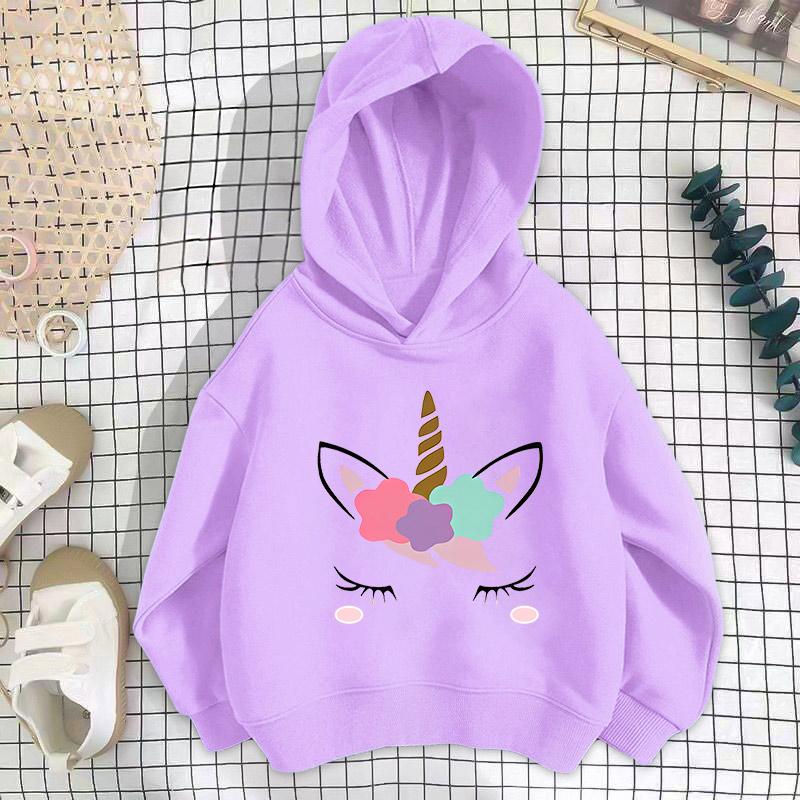 Girls Sweatshirts 2025 Autumn Unicorn Hoodies 4-14Yrs Long Sleeve Casual Hooded Tops Clothing Polyester