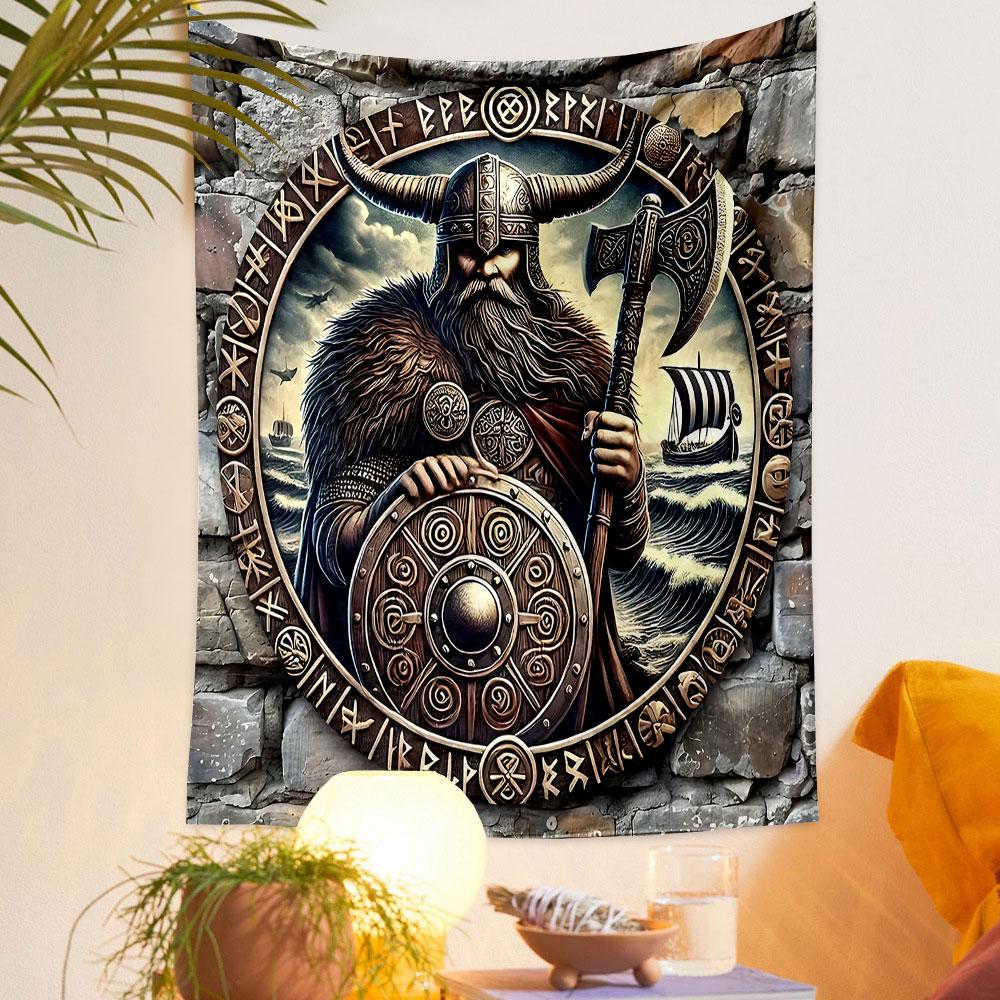Guerrier Viking avec Hache et Bouclier Motif Tenture décorative pour la maison, convient pour la chambre et le salon, cadeau