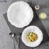 Pure White Flower Shape Slanted Edge Bowl Ceramic Salad Bowl Thick Soup Bowl Vegetable Bowls Noodle Bowls Specialty Tableware