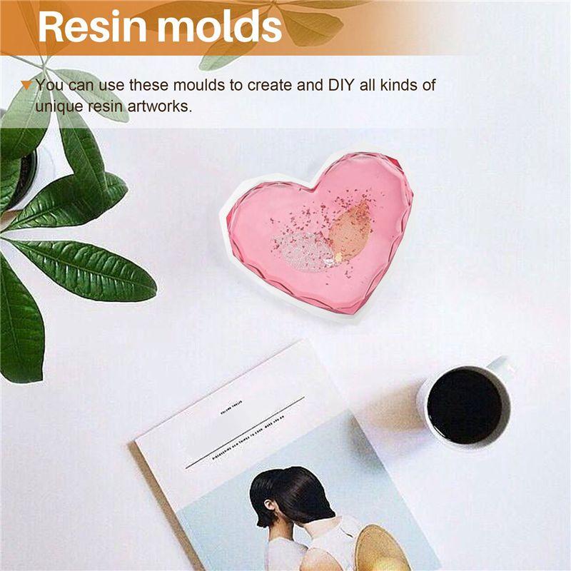AEE4-5Pcs Silicone Coaster Moulds For Resin Cup Mats Mould Epoxy Casting Moulds Edge Heart Coaster Molds