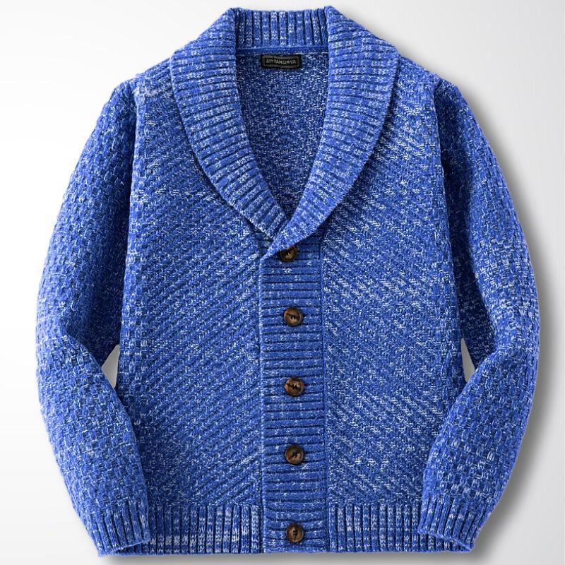 Men's Fall and Winter Long-sleeved Thick Needle Sweater Lapel Elegant Casual Knitwear