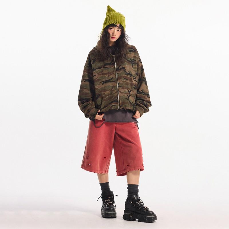 Magic Bear Unisex 2026 Fall Winter Camo Zip Hoodie Streetwear Couple Cardigan