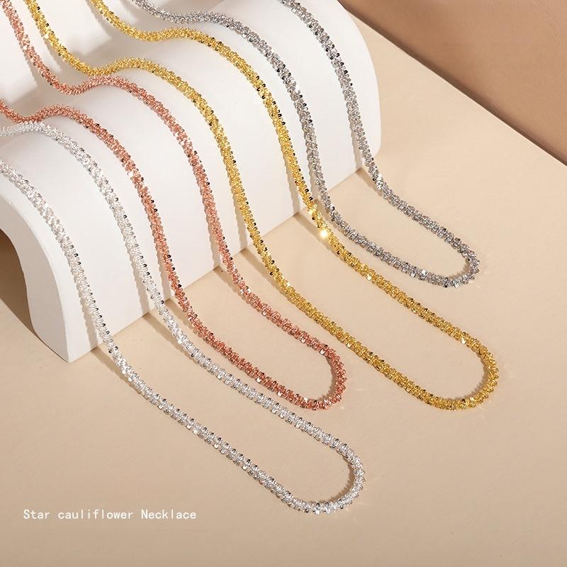 925 Sterling Silver Sparkling Star Cauliflower Necklace | Hypoallergenic Shiny Clavicle Chain for Women Fine Jewelry 40cm&Gold Fine