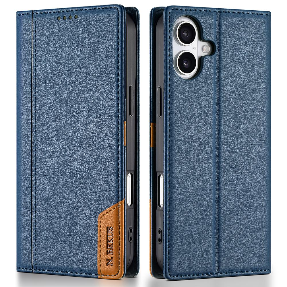 

N.BEKUS P3 For iPhone 17 Case RFID Blocking Wallet Stand PU Leather Flip Phone Cover Blue