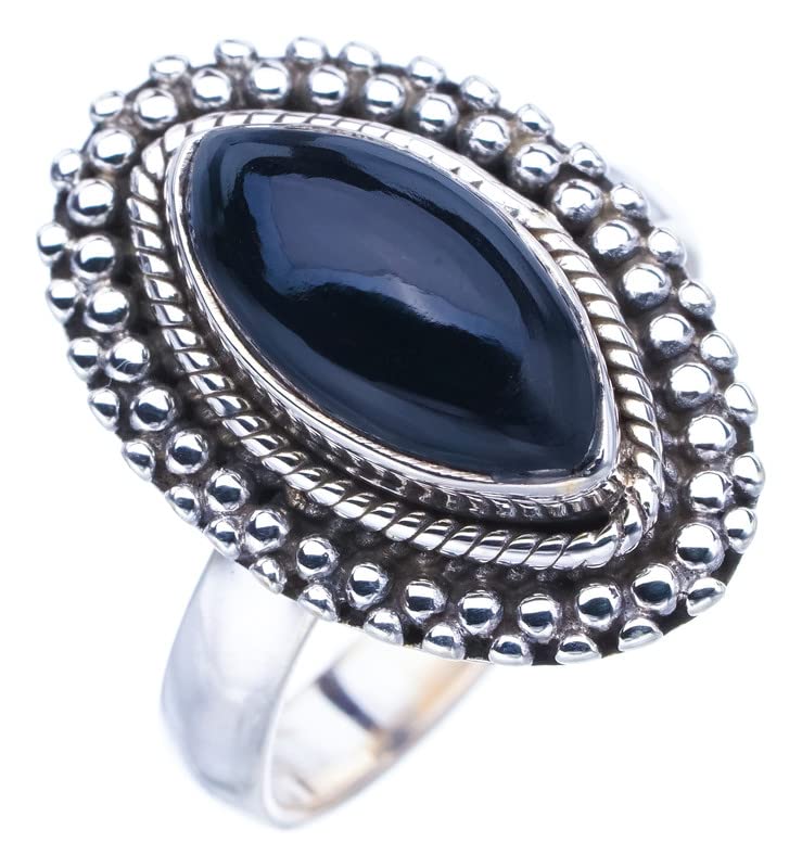 

StarGems® Natural Black Onyx Handmade 925 Sterling Silver Ring 7.75 F0525