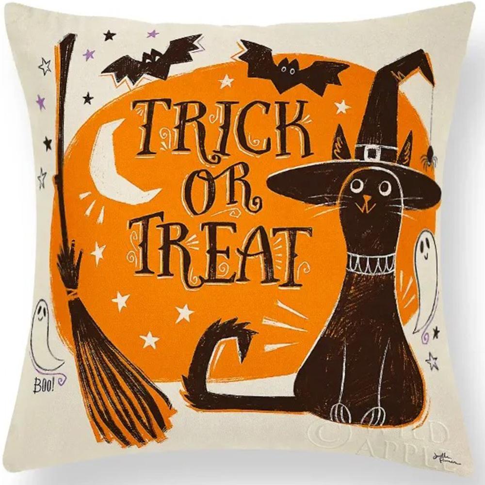 Halloween Dekorativt Kuddfodral Sött Spöke Pumpa Kattmönster Kuddfodral Lämpligt för Hem Vardagsrum Soffa Rum
