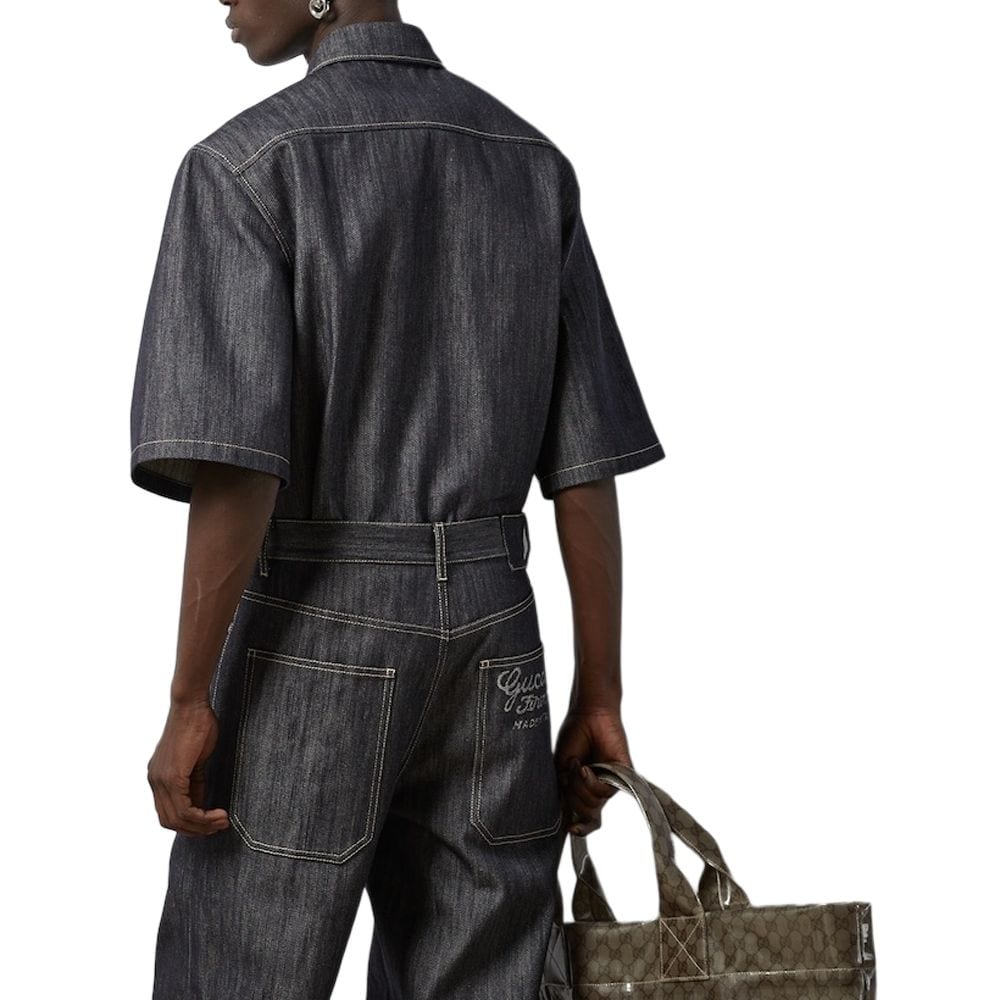 GUCCI Denim Shirt With Jacquard Detail Shirt Men's Dark Blue 782396-XDCWP-4759
