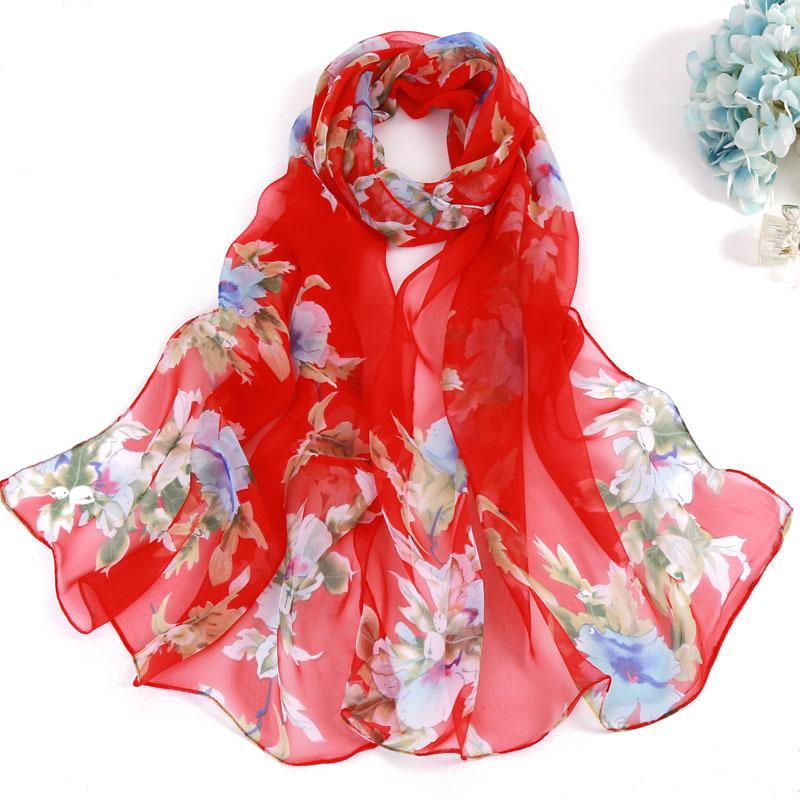 Floral Printed Chiffon Silk Scarf Woman Spring Summer Shawl Light Thin Scarves Sun Protection Wrap Ladies Beach Headband