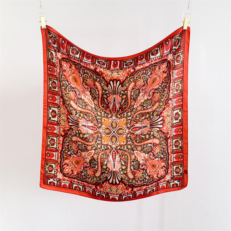 Exotic retro imitation silk high-end large square scarf silk scarf printed shawl decorative scarf sunscreen scarf headscarf scarf