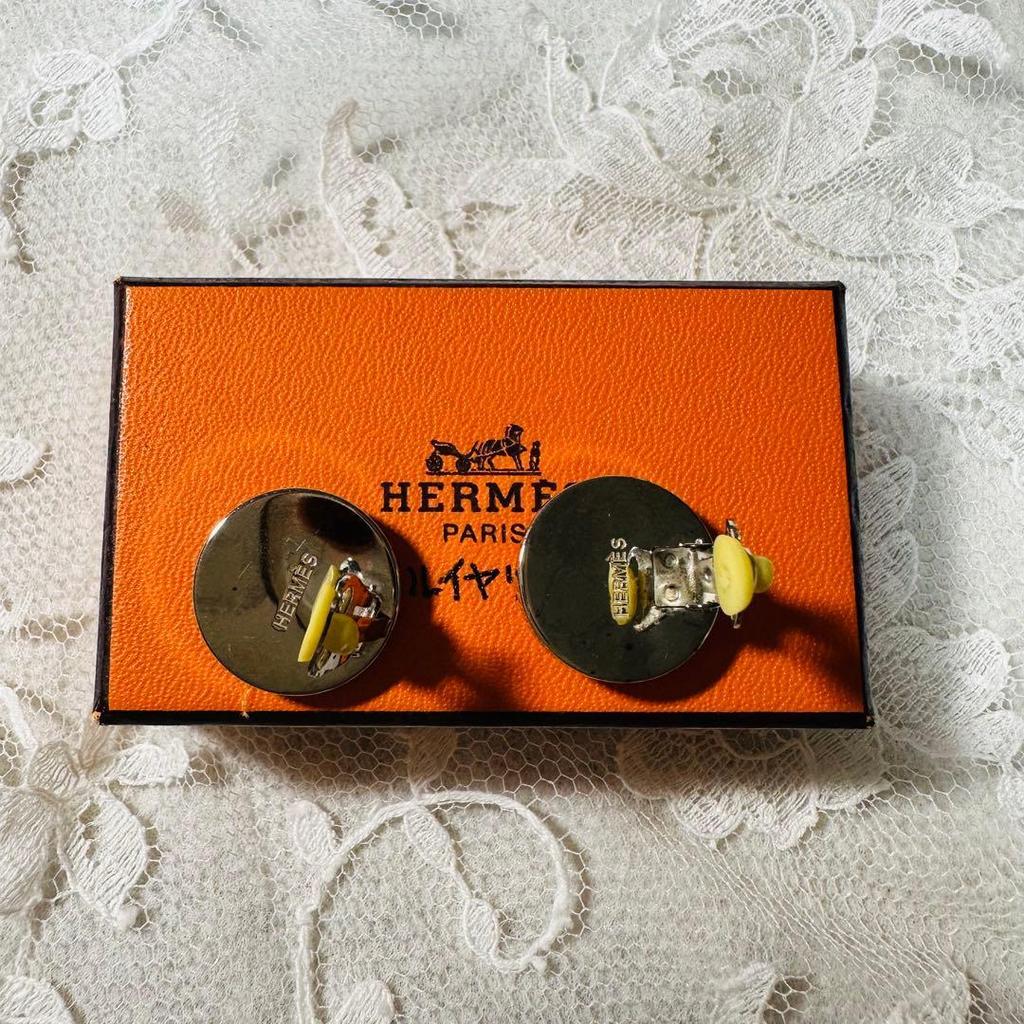 Used Hermes Eclipse Metal Orange Clip-on Earrings Accessory