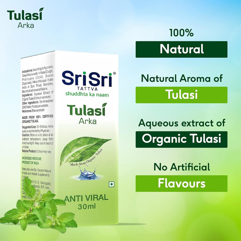 Sri Sri Tattva Tulasi Arka 30ml Pack of 1 | Natural Immunity Booster Drops for Adults