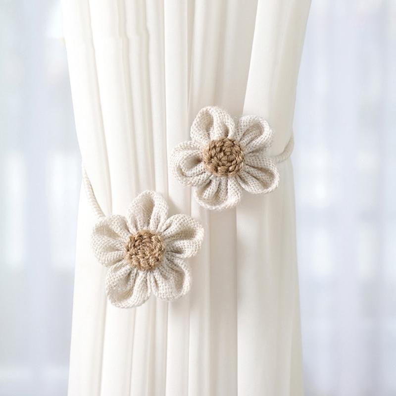 2Pcs Japanese Flower Curtain Tiebacks Bohemian Iron Rope Curtain Drapes Holder Clip Drapery Holdback Farmhouses Decors