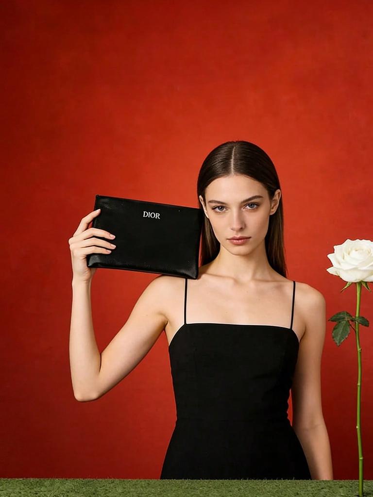 Dior Bolsa de Maquillaje Cosmética de Cuero Negro