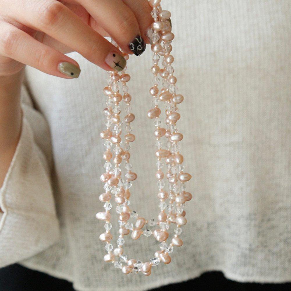 Bydaisy Oval Pearl Crystal Long Necklace Bn0509