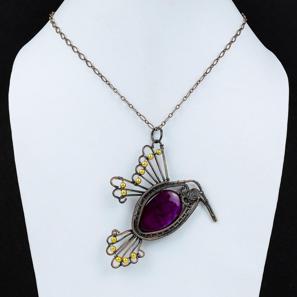 Purple Fire Labradorite Pendant Copper Wire Wrapped Gemstone Pendant Bird Jewelry Latest Design Pendant Handmade Copper Jewelry Gift For Mom
