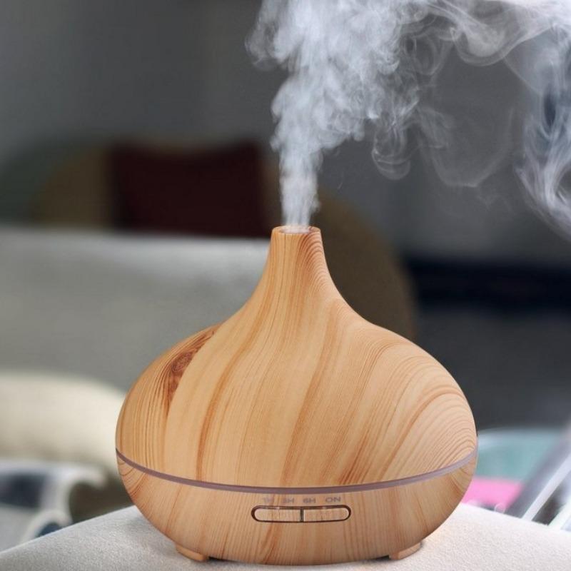 High Quality 400ml Aromatherapy Essential Oil Diffuser Wood Grain Remote Control Ultrasonic Air Humidifier with 7 Colors Light