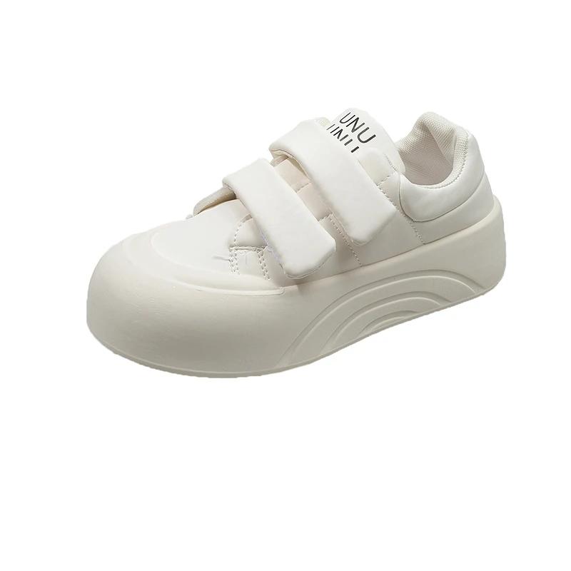 Fashion Cloudlike Thick Bottom Platform Slip-ons Women's Fashion Sneakers Spring 2025 Magic Tape Round Toe High Heel Korean Sle