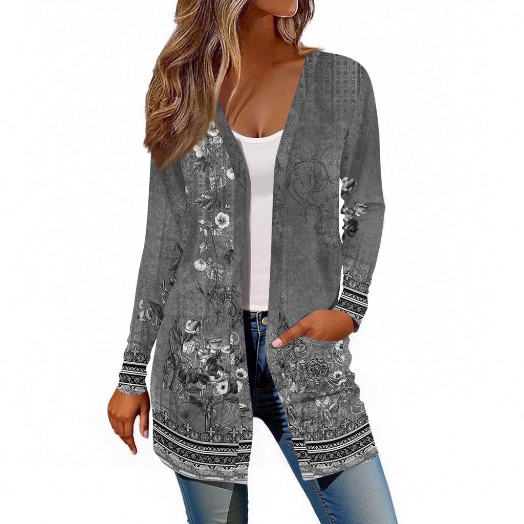 Damen Langarm Strickjacke Lässige Jacke mit Taschen Oberteil