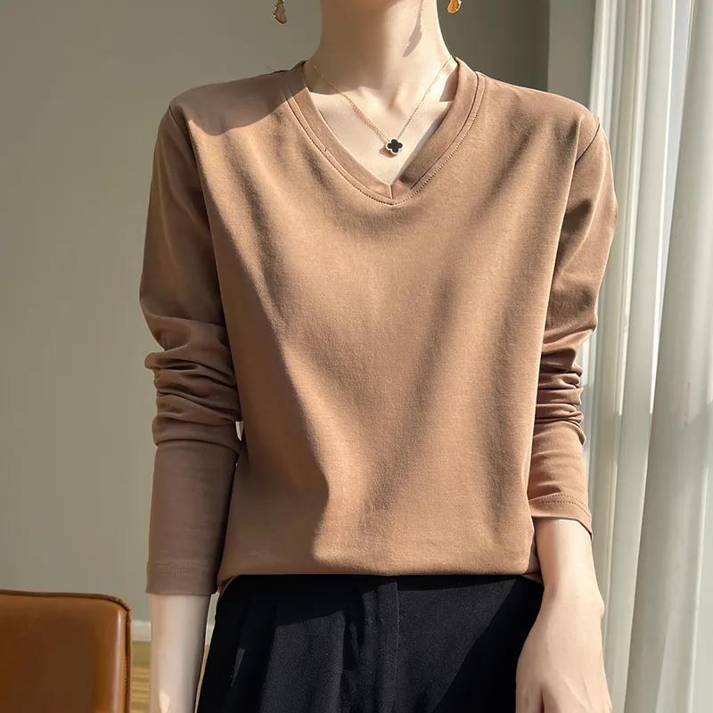 Women's Summer V-neck Seven-quarter Sleeve Solid Color Loose T-shirt Beautiful Commuter Tops