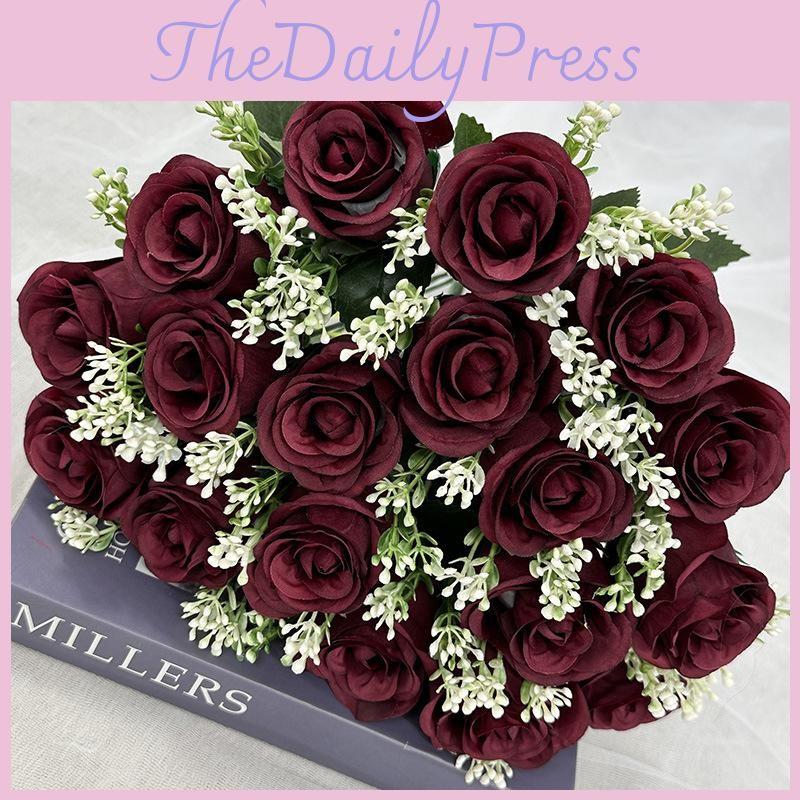 18 Heads Artificial Rose Flower Cluster For Hotel Lobby And Wedding Celebration