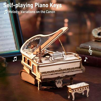 Rokr Kouzelné piano Mechanická samohrající hudební skříňka pro děti a dospělé Stavebnice Hračky 3D Dřevěné puzzle AMK81