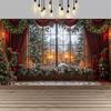 Christmas Red Curtain Decoration Backdrop Winter Snow Scenery Fireplace Santa Claus Photography Backdrop Holiday Party Supplies