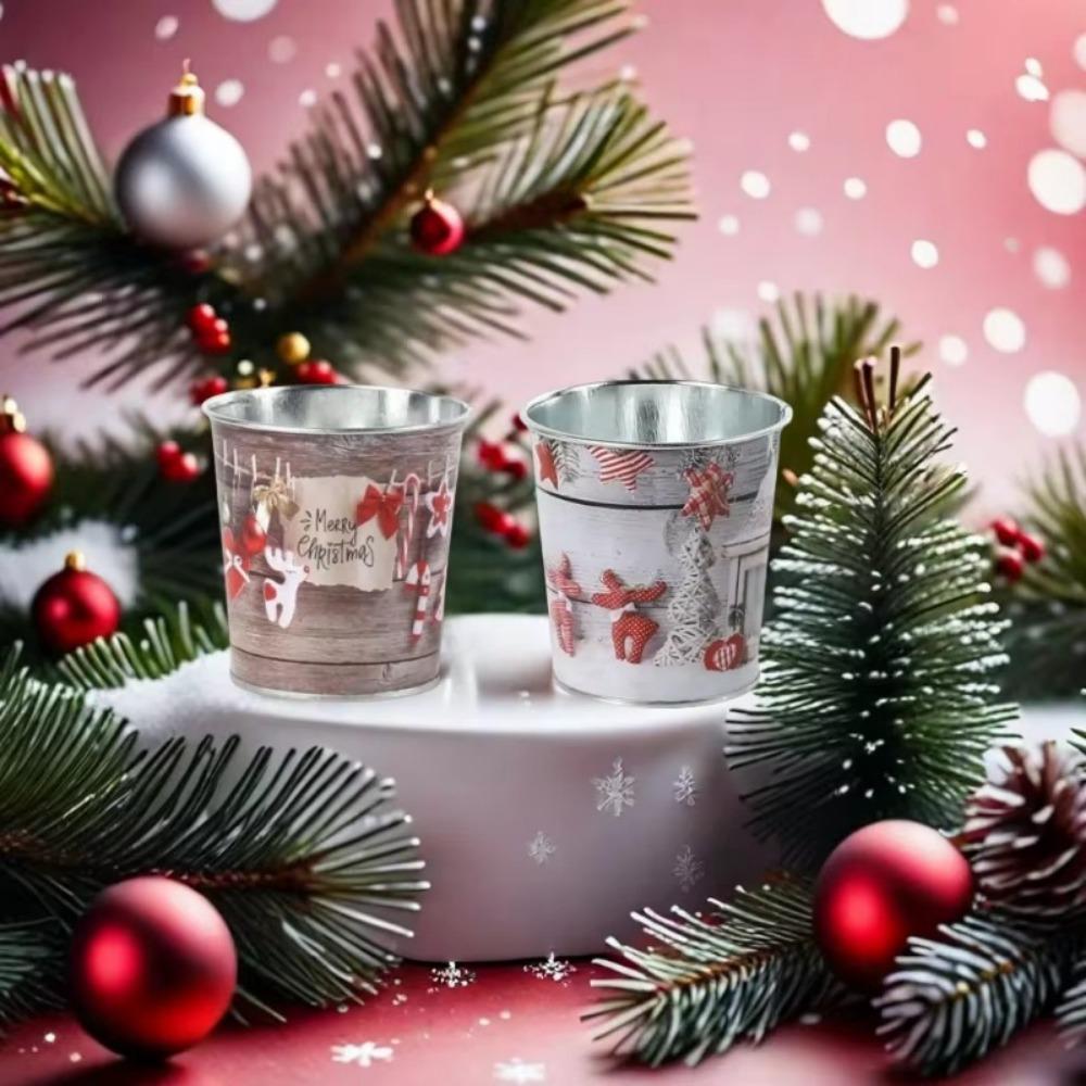 Christmas Bucket Metal Basket Bucket Christmas Decorations Vintage Holder Decor for Indoor and Outdoor Decorative