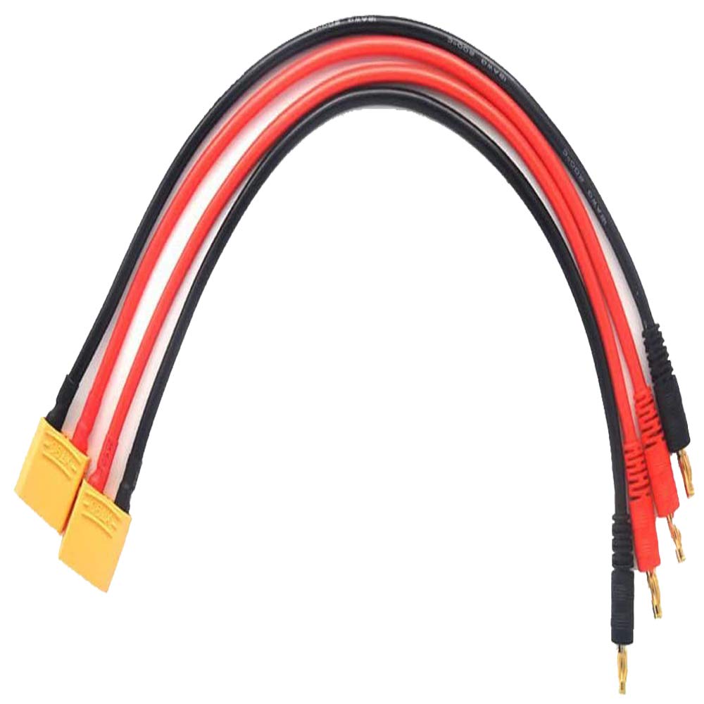 Yiqigou 2pcs XT90 Male Plug Connectors Convert to Banana Bullet Plug Connectors with 30cm 14AWG Silicone Cable XT-90 4.0