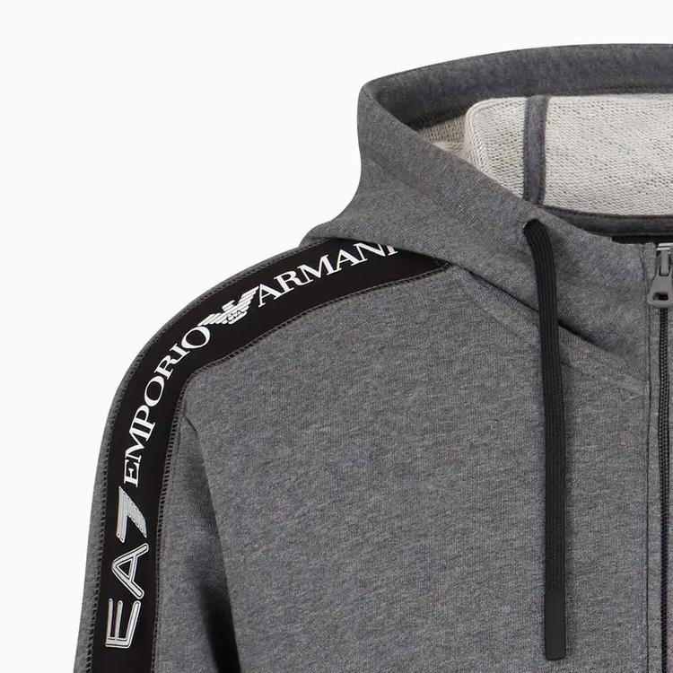 Emporio Armani EA7 Logo Tape Hooded Zip-Up Long Sleeve Sweatshirt Men sweatshirts Dark-Gray 6DPM12-PJOGZ-3925