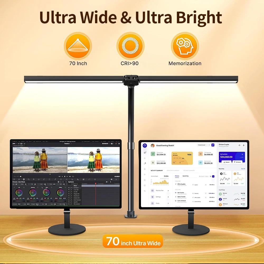 24W Ultra Bright Double Head LED Desk Lamp Eye-Caring Reading Light with Remote Control 5 Color Temperature Settings 10 Level