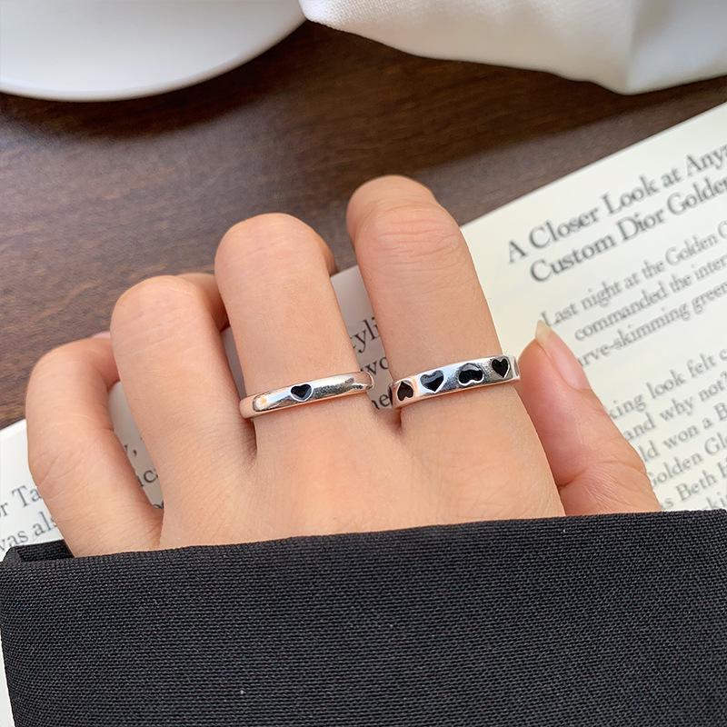 Lan Zhi 925 Sterling Silver Women's Enamel Heart Ring, Korean Simple Versatile Non-Fading Design