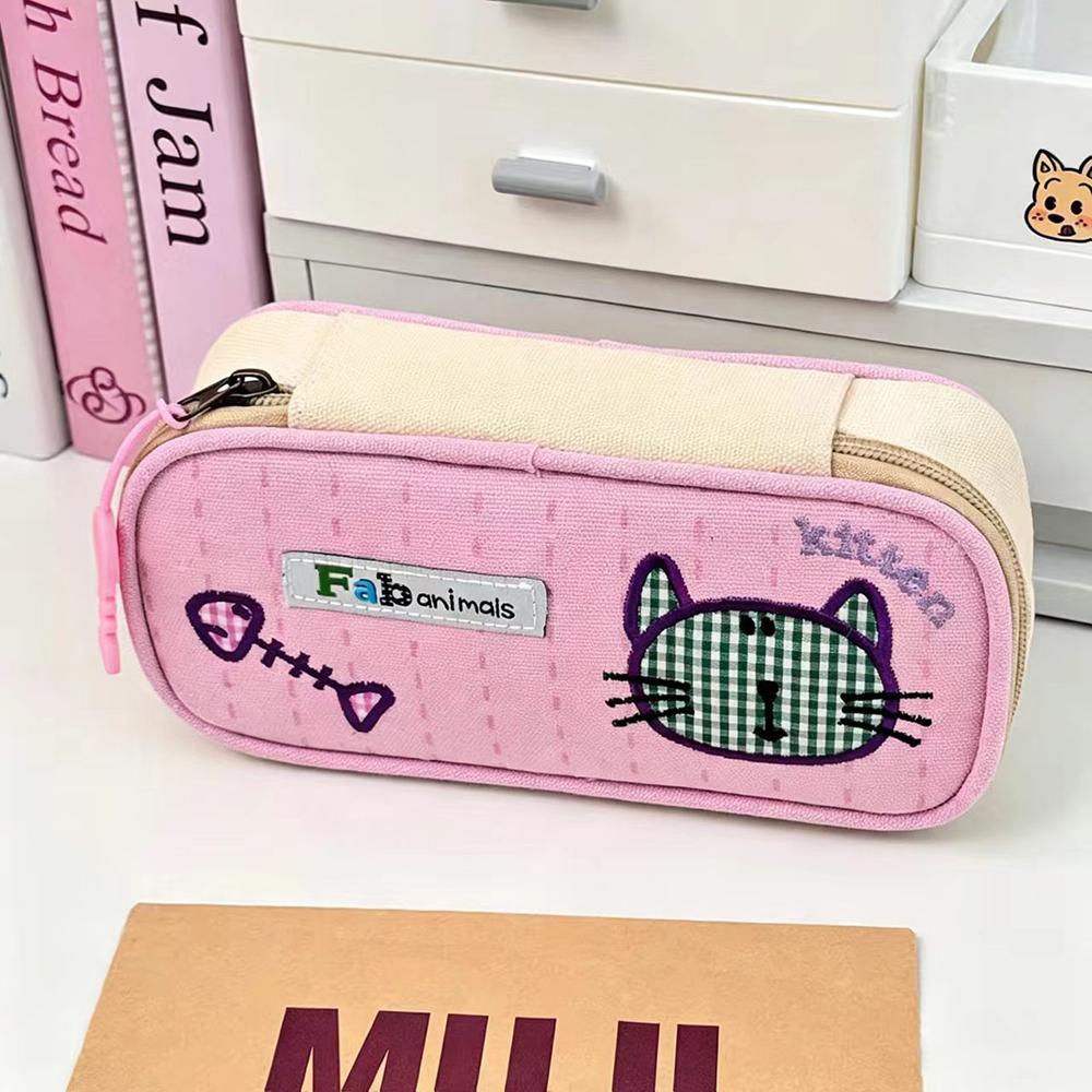 Cartoon Phoebe Cat Pen Case, Ins High Beauty Embroidered Stationery Box, Student Large Capacity Neutral Pen Set Storage Bag