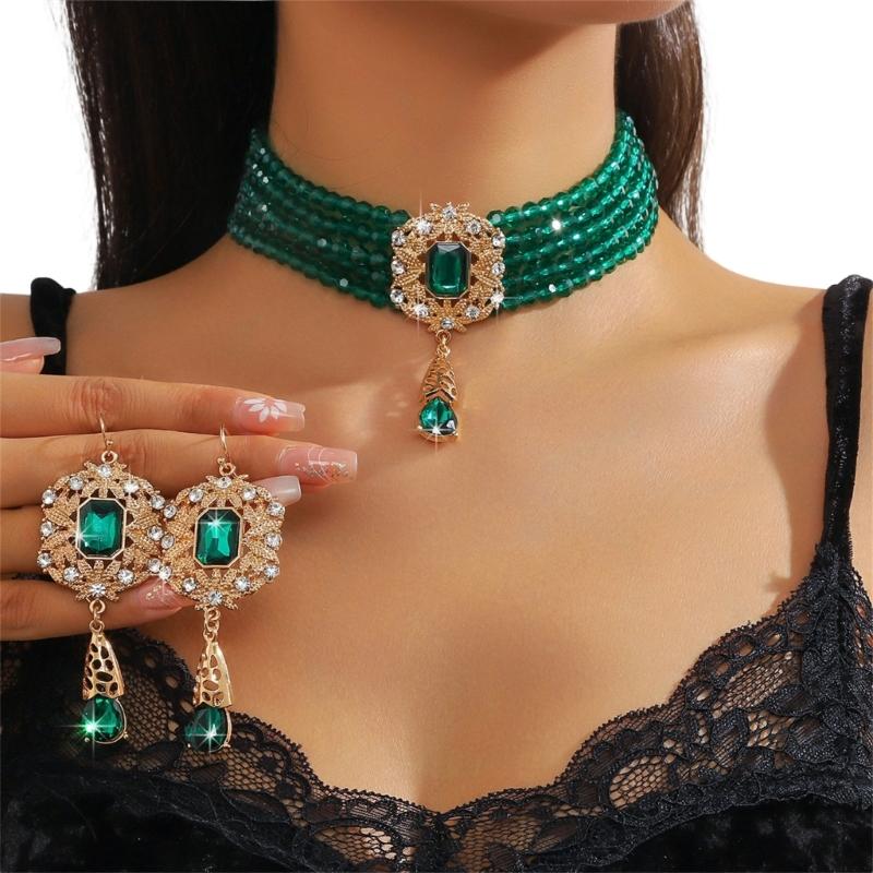 Stylish Layer Rhinestones Waterfall Necklace With Matching Earrings Jewelry Set