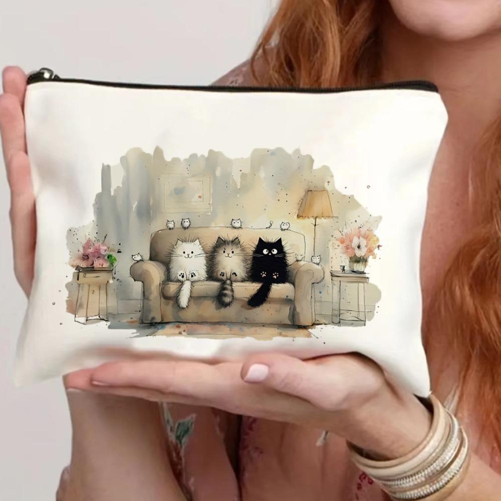 Cute Cartoon Cat Printed Cosmetic Bag Multifunctional Portable Makeup Bag Zipper Travel Storage Bags Gifts