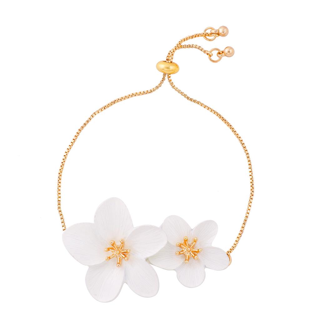 Adjustable Metal Flower Bracelets For Women Fuchsia Color Enamel Summer Style Fashion Jewelry Holiday Accessories Gifts