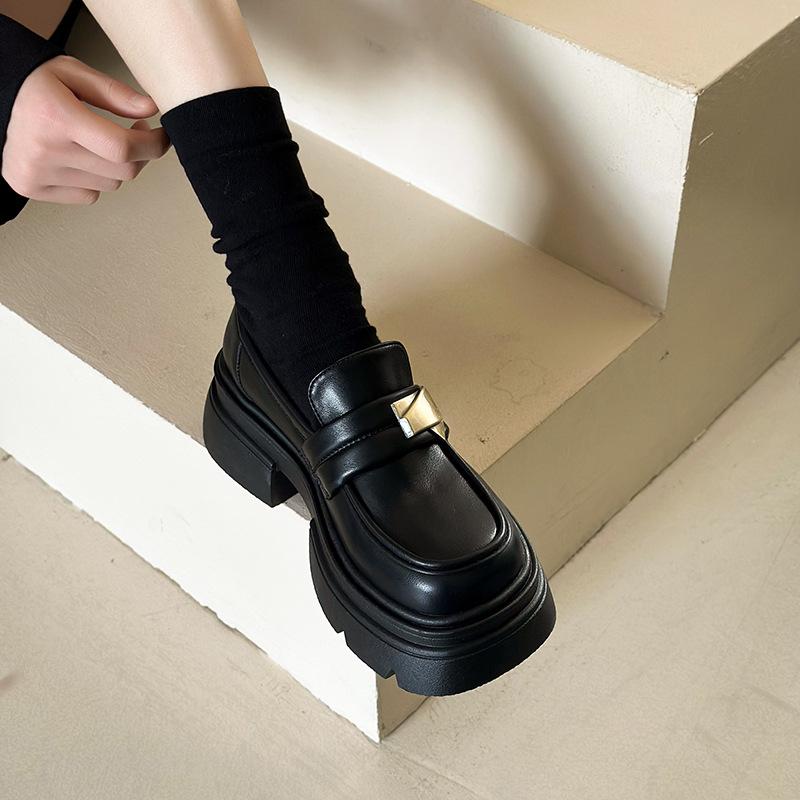 Black British style platform small leather shoes women's spring and autumn 2025 new versatile retro Mary Jane single shoes loafers