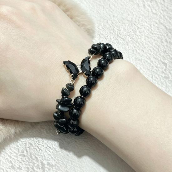Natural Stone Bead Butterfly Bracelet for Women, Healing Stone Beaded Stretch Bracelet, Calming Spiritual Jewelry Gifts