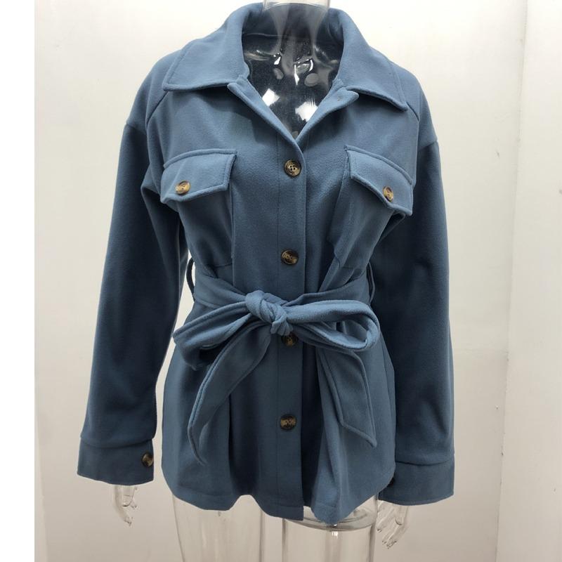 Autumn Winter Long Sleeved Cardigan Women Coats Plus Size Solid Color Casual Loose Simple Lapel Button Woolen Jackets Pockets Lace-up Women's Clothing
