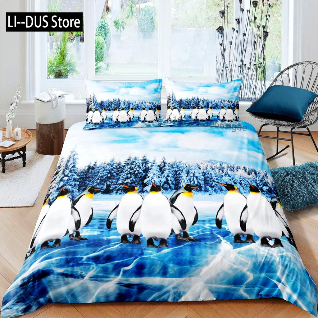 Duvet Cover Set Cute Penguin Panda Bedding Set for Boys Girls Children Kawaii Bear Animal Bedding Set Twin Full Queen King Size
