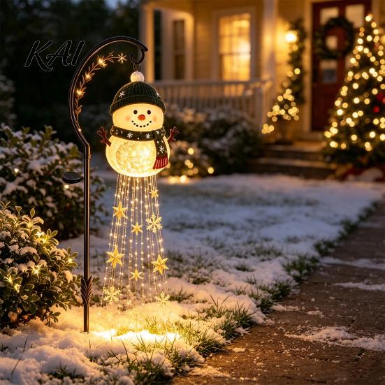 Family Gathering Backyard Ambiance Solar Powered Christmas Garden Light, Outdoor Metal Stake Holiday Landscape Path Decorations Star Snowflake