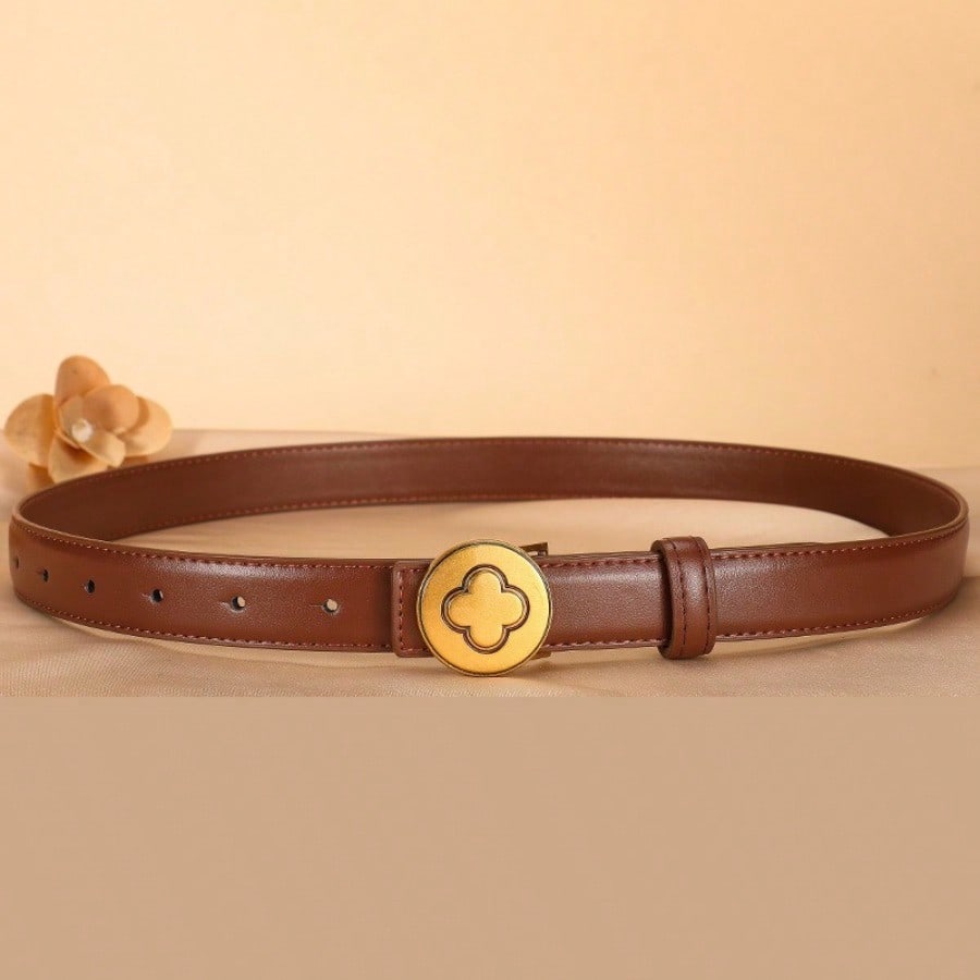 Fashion and Casual Versatile Women's Genuine Cowhide Buckle Jeans Belt, Women's Smooth Buckle High-end Belt