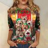 Dámské módní a ležérní top s tříčtvrtečním rukávem a vánočním potiskem s kulatým výstřihem