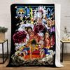 "One Piece Characters In Action Illustration Flannel Blanket for Bedroom, Living Room, Sofa, and Nap Sofas"