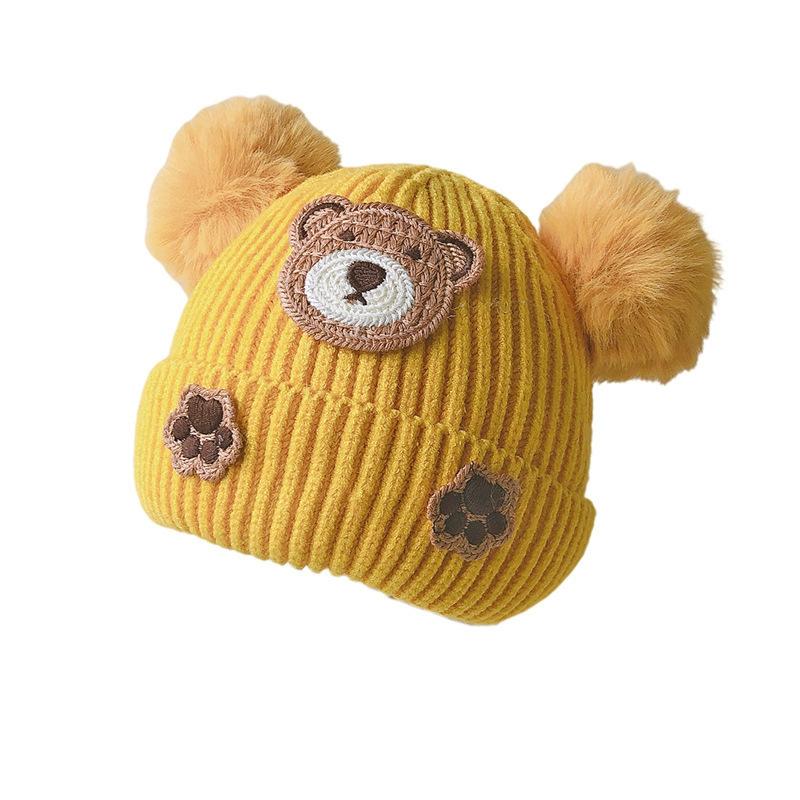 Baby hat autumn and winter fleece thickened knitted hat bear cute super cute baby wool hat men's and women's hat Korea