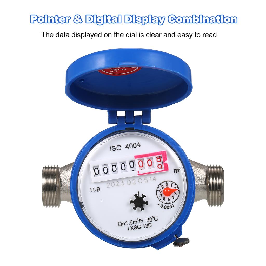 LXSG13D Household Water Meter Single Flow Dry Cold Water Table Qn 1.5m3h 30 Celsius  15mm Garden & Home