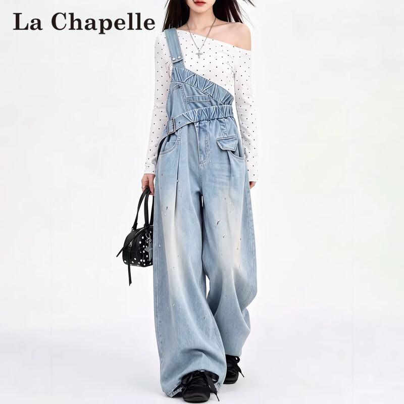 La Chapelle Women's Wide-Leg Denim Overalls
