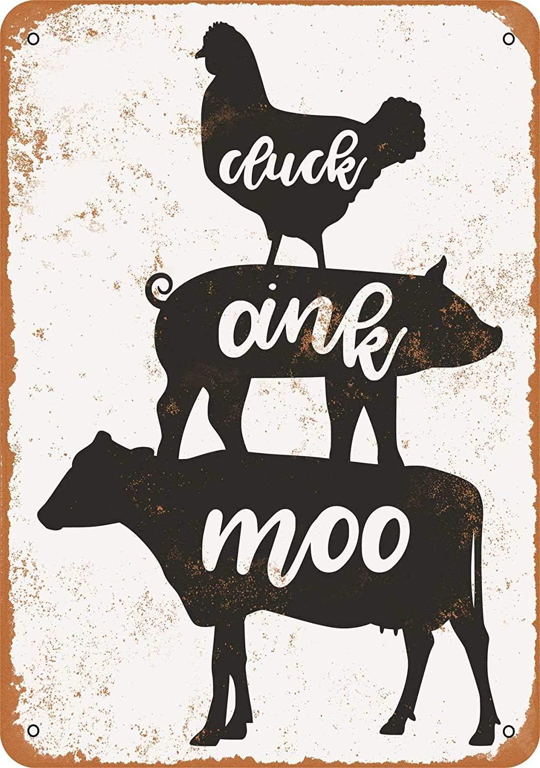 Cluck Oink Moo Chicken Pig Cow Metal Tin Sign Vintage Wall Decor 20x30cm(7.8x11.8inch)