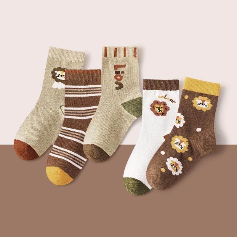 

5 пар/лот детские носки для малышей девочек и мальчиков средние носки для детей мягкие хлопковые носки с рисунком львов и буквами осень L коричневый